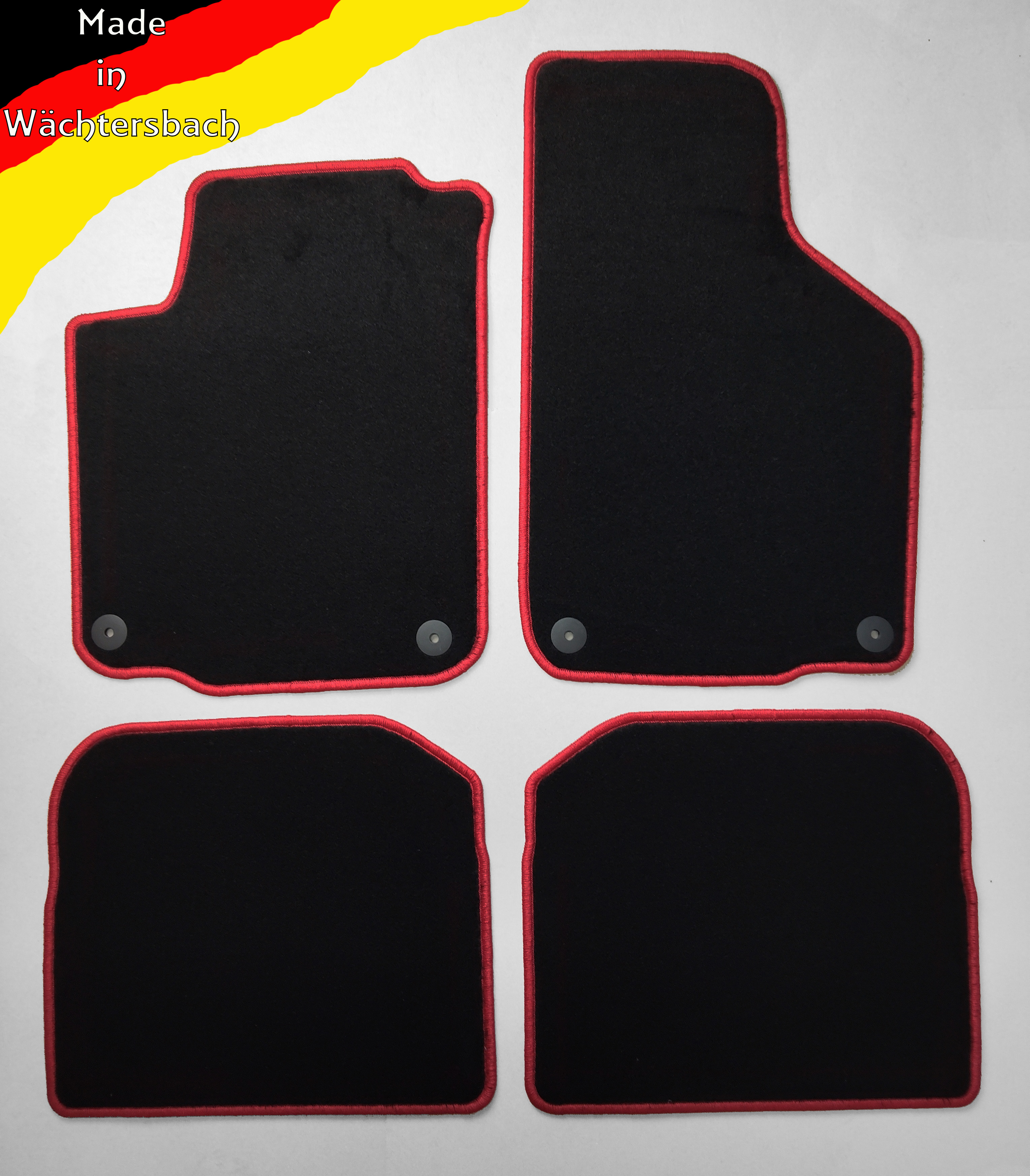 B-Ware Fußmatten schwarz für VW Golf 4 IV Rand rot mit Halter rund 4 teilig