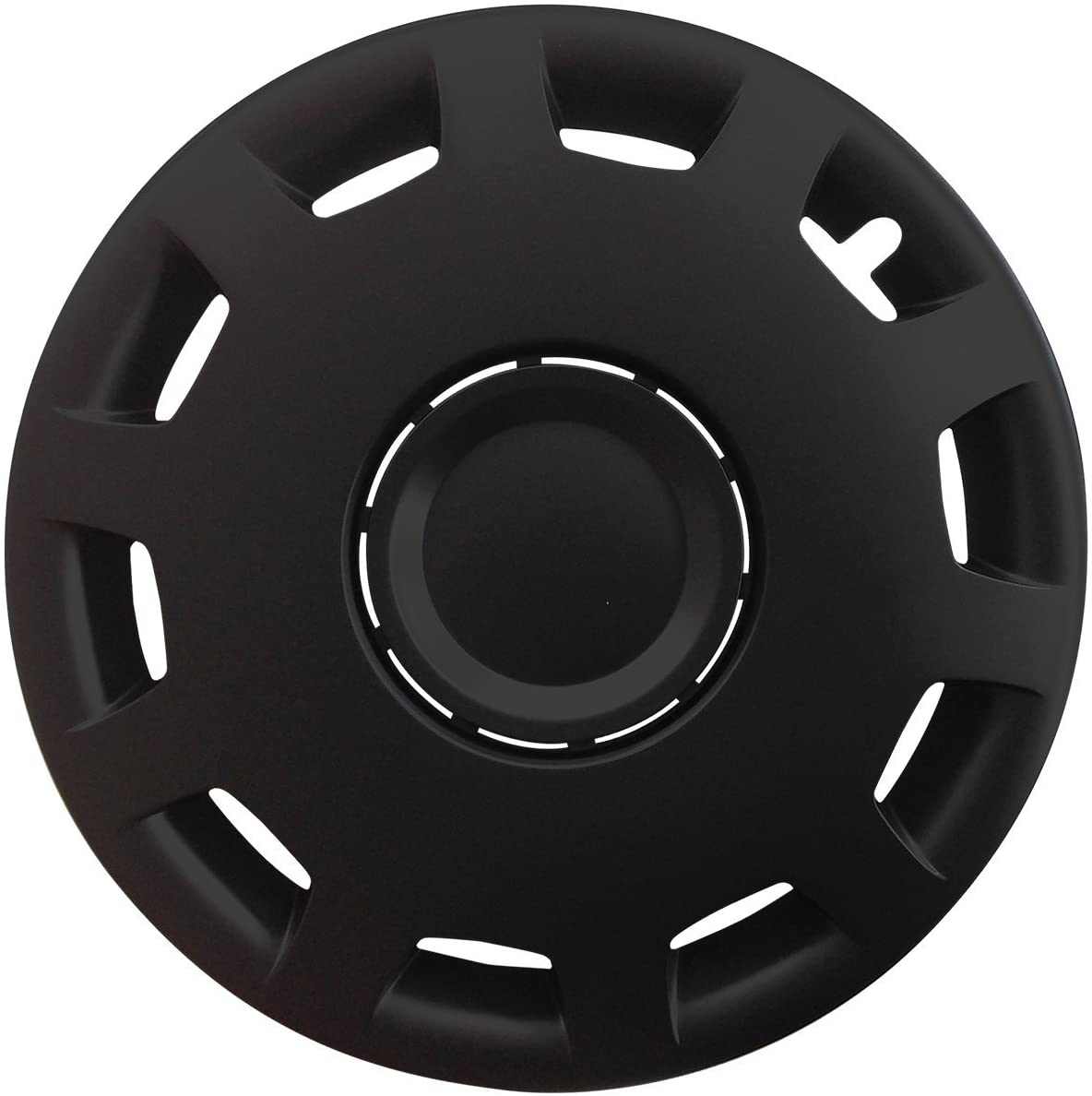 Eine Frontaufnahme der Radkappe Modell RKK15 in schwarz.