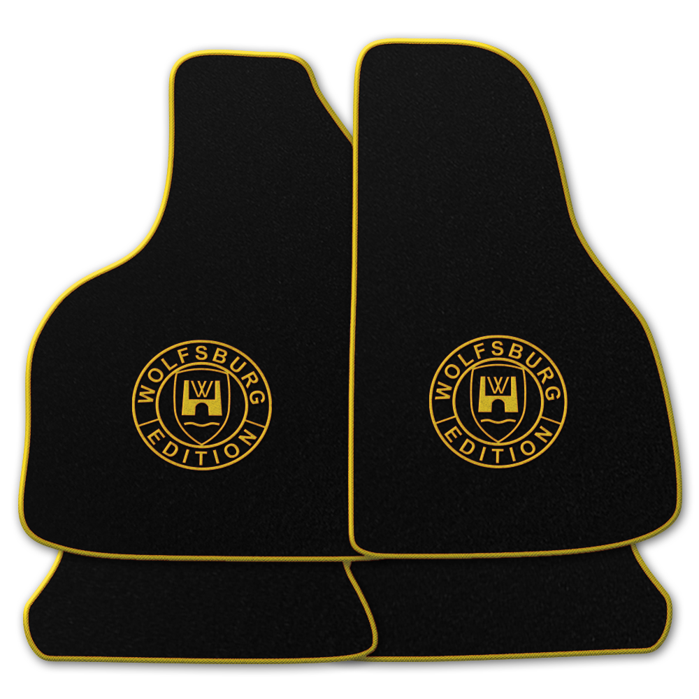 Wolfsburg Edition Matten 202 gold Schwarze Fußmatten mit dem Wolfsburg WOB Logo und Rand in gold.