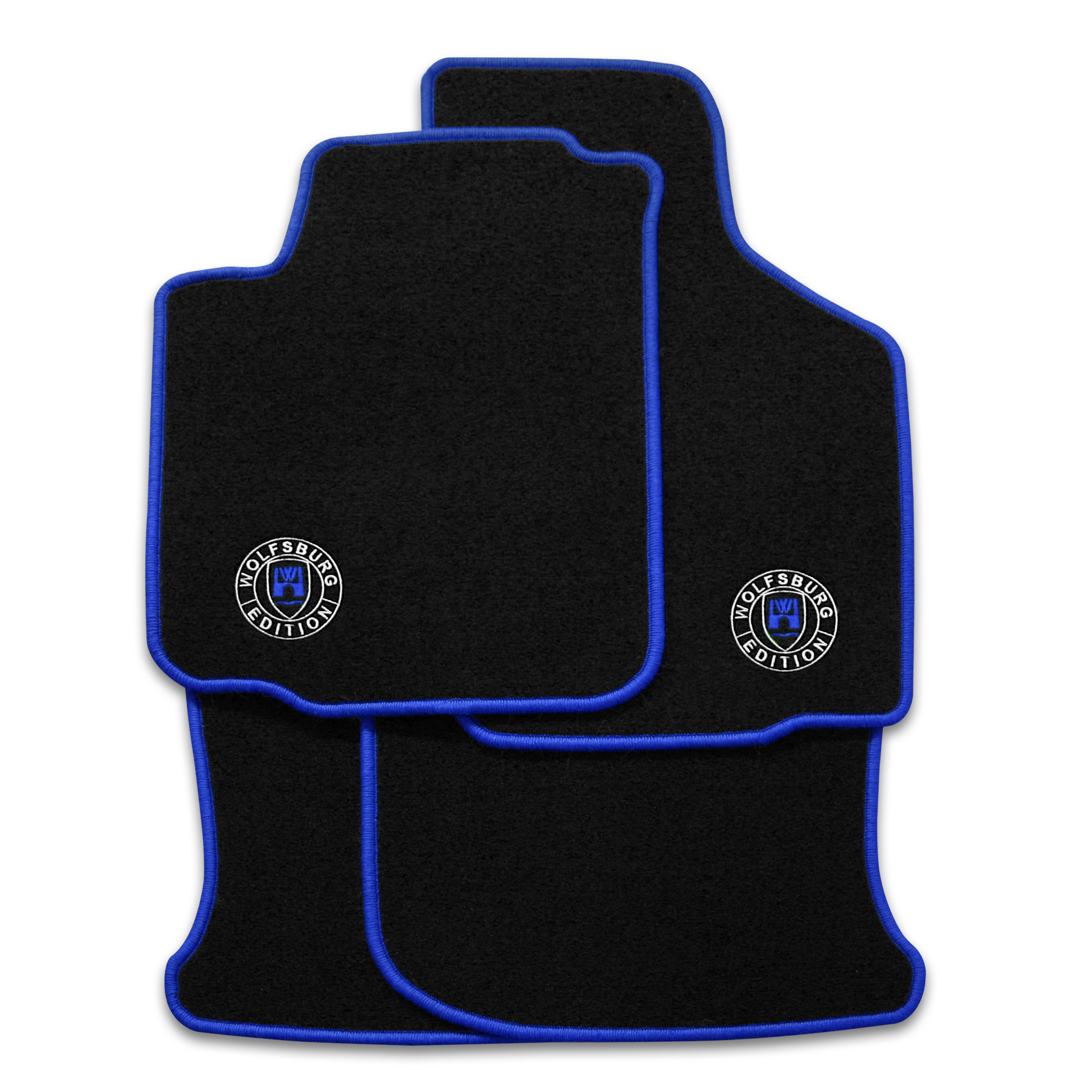 Wolfsburg Edition Matten STICK blau Schwarze Fußmatten mit dem STICK Wolfsburg WOB Logo und Rand in blau